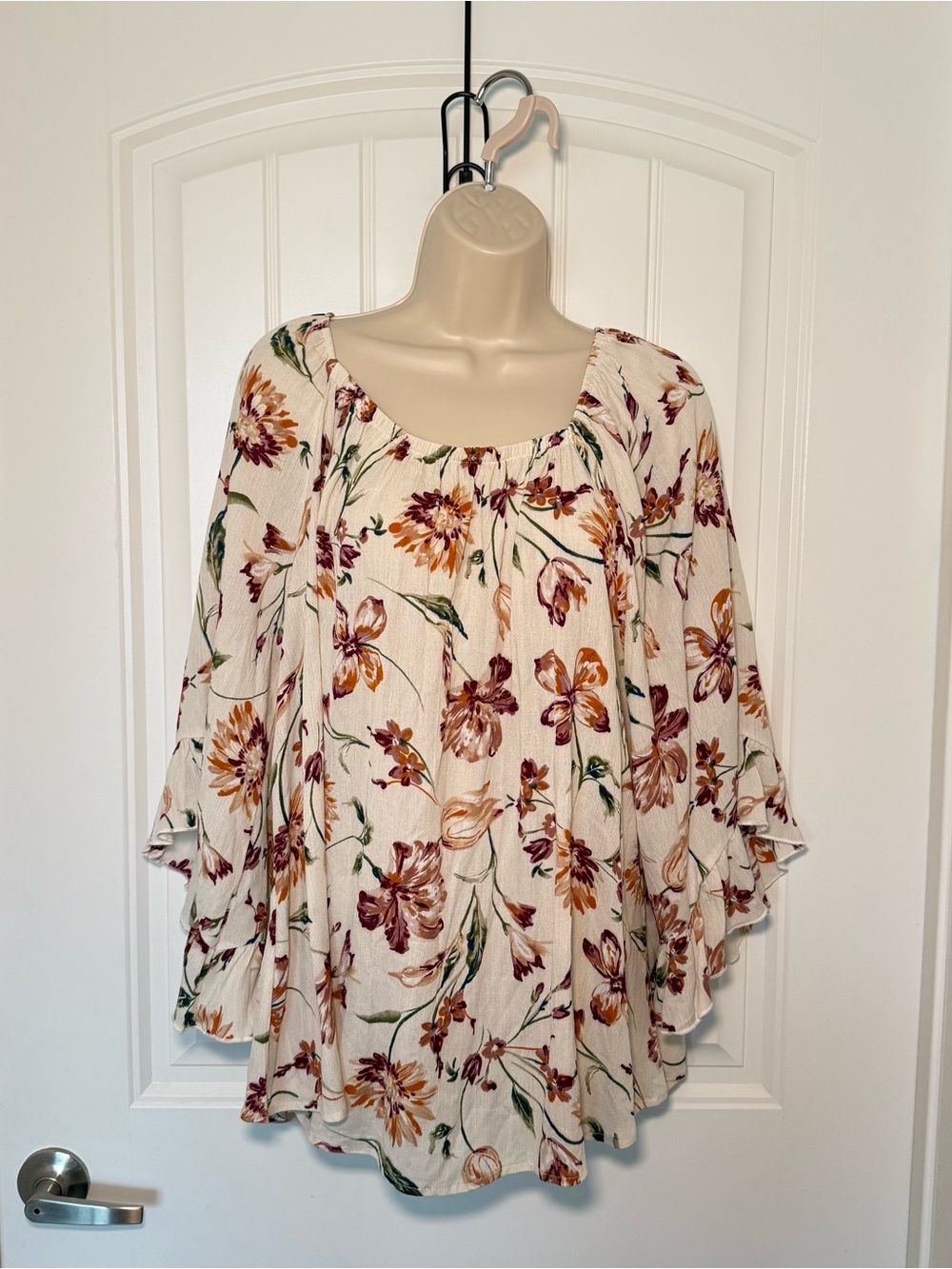 First Love By Lovelyn Large Floral Boho Ruffle Sleeve Peasant Blouse Whimsical